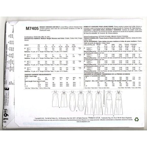 McCall's M7405 Misses L to XXL Learn to Sew Easy Dress Uncut Sewing Pattern - Picture 2 of 2